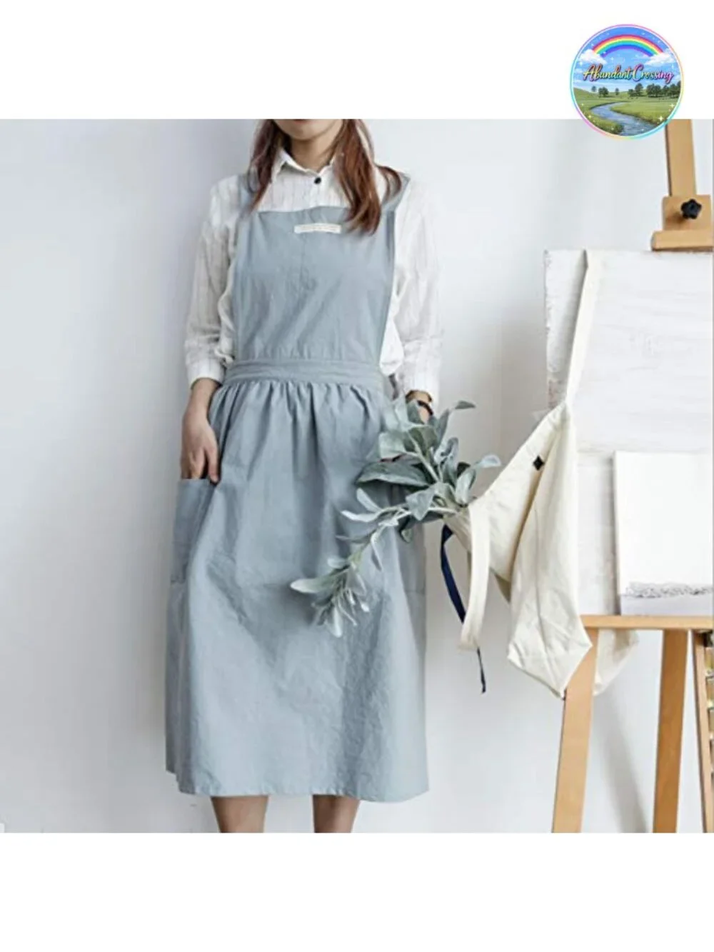 Cotton Linen Apron with Pockets Cross-Back Straps for Kitchen Gardening